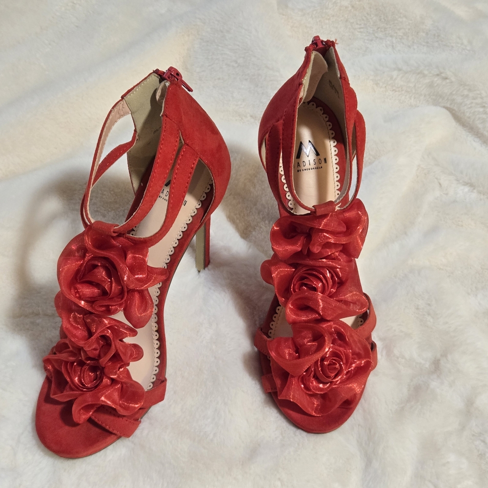 Madison Red Ruffled Stiletto Heels